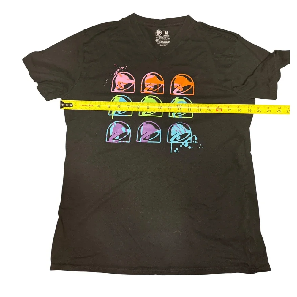 Taco Bell T Shirt Women's Medium Black V Neck‎ Colorful Graphic Tee - Picture 3 of 4